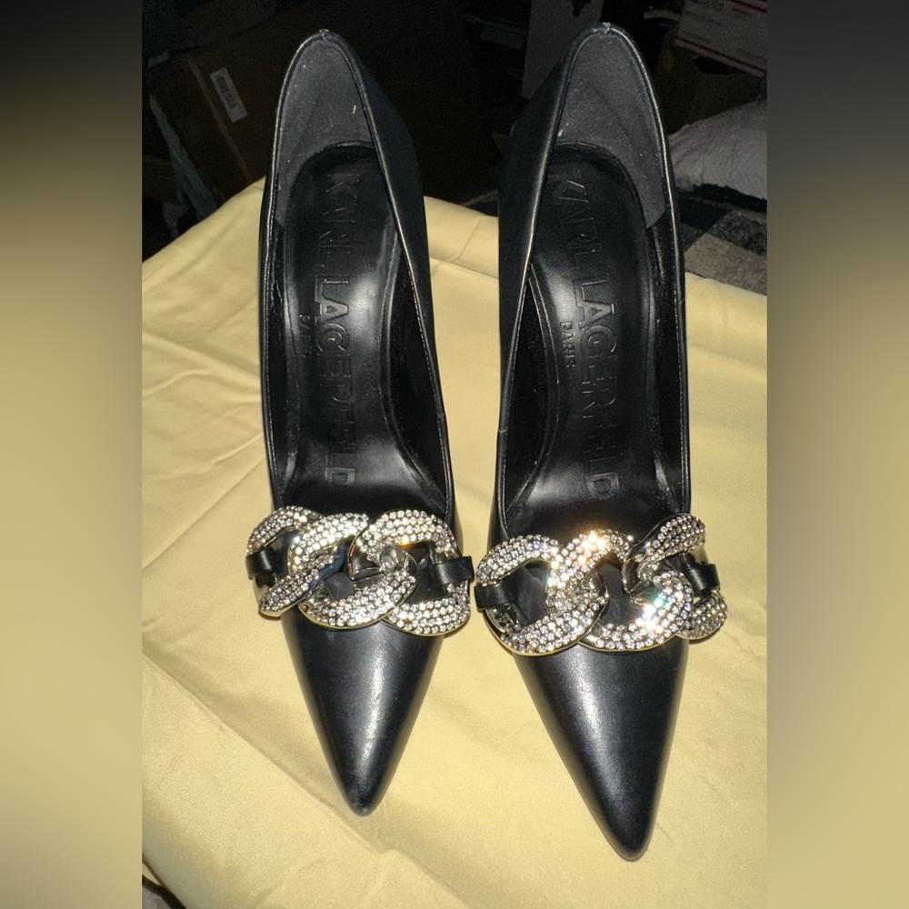 KARL LAGERFELD 🖤 Black Women's Shoes with Silver Accents. 4 inch heel.